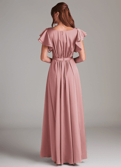 Azazie Daphne Modest Bridesmaid Dresses A-Line Ruched Stretch Satin Floor-Length Dress image6
