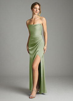 Azazie Leonis Bridesmaid Dresses Dusty Sage Mermaid Pleated Stretch Satin Convertible Dress image1