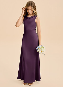Azazie Kiki Junior Plum A-Line Bow Stretch Satin Dress image4