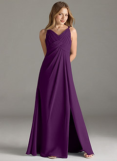 Azazie Maren Allure Junior Grape A-Line Lace Chiffon Dress image4