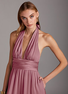 Azazie Oli Robes de demoiselle d'honneur Combinaison en Satin extensible Plissée Mauve Vintage image6