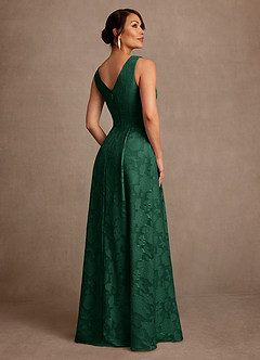 Azazie Luanne vestidos de madre de la novia Vestido de Verde Oscuro de Devorado Floral de Corte en A con Plisado image3