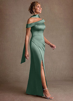 Azazie Kamala vestidos de madre de la novia Vestido de Eucalipto de Satén Elástico de Corte Recto con Hombro unilateral image3