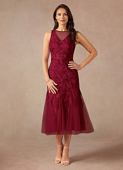 Azazie Herrin vestidos de madre de la novia Vestido de Borgoña de Encaje de Sirena image5