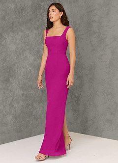 Azazie Flori Bridesmaid Dresses Fuchsia Sheath Square Neckline Chiffon Dress image4