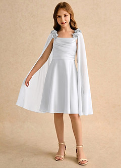 Azazie Resa Girls Formal Vente finale Robe Trapèze en Mat Satiné Plissée Blanc image3