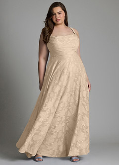 Azazie Shaude Bridesmaid Dresses Champagne A-Line Pleated Floral Burnout Dress image12