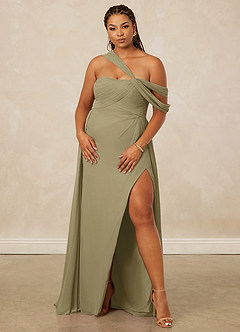 Christian Siriano Bridal for Azazie 1014 Robes de demoiselle d'honneur Robe Trapèze en Mousseline de soie Épaule décolletée Vert Mousse image12