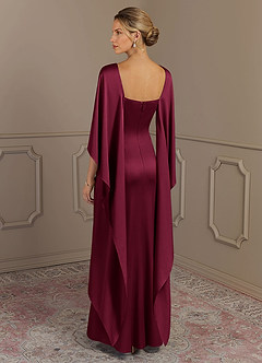 Azazie Eli Mother of the Bride Dresses Burgundy Sheath Boatneck Stretch Satin Dress image2