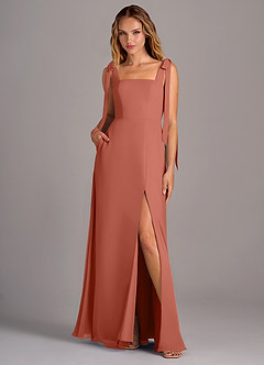 Azazie Debra Bridesmaid Dresses Clay A-Line with Pockets Chiffon Convertible Dress image1