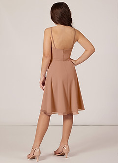 Azazie Kalie Junior Champagne Rose A-Line with Belt Chiffon Dress image4