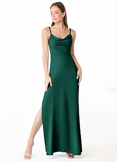 Azazie Alaija Brautjungfernkleider Meerjungfrau-Linie Seitliche Cut-Outs Stretch-Satin Kleid Smaragd image2
