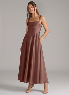 Azazie Shaude Brautjungfernkleider A-Linie Plissee Stretch-Satin Kleid Espresso image5