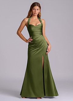 Azazie Destiny Brautjungfernkleider Meerjungfrau-Linie Herzausschnitt Stretch-Satin Kleid Olivgrün image6