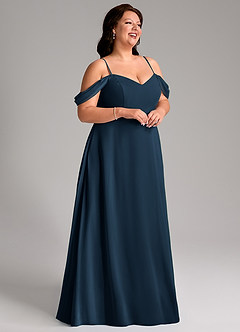 Azazie Marley Vestidos de damas de honor Vestido Azul Marino Oscuro de Gasa de Línea A Convertible con Hombros descubiertos image15