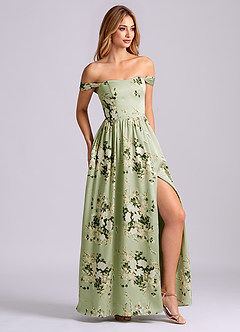 Azazie Calianna Bridesmaid Dresses Floral Vines A-Line Off the Shoulder Stretch Satin Convertible Dress image4