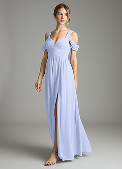 Azazie Lianne Vestidos de damas de honor Vestido de Lavanda de Gasa de Corte en A con Vestidos sin tirantes image4