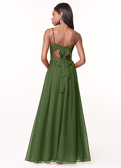 Azazie Zeya Bridesmaid Dresses Olive A-Line V-Neck Pleated Chiffon Dress image3