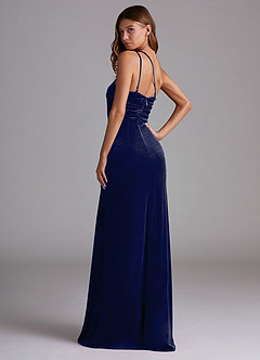 Azazie Eren Bridesmaid Dresses Dark Navy Sheath One Shoulder Velvet Dress image5