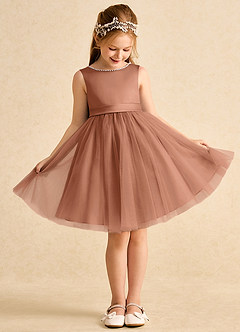 Azazie Jani Flower Girl Dresses Bronzer A-Line Bow Tulle Dress image2