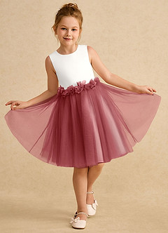 Azazie Louisa vestidos de niña de las flores Vestido de Marfil Rosa Antiguo de Tul de Corte en A con Sin mangas image4