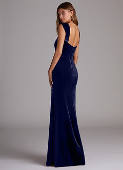 Azazie Junia Jurken voor bruidsmeisjes Converteerbaar Jurk van flueel met Kolom Off the Shoulder Donkere Marine image3