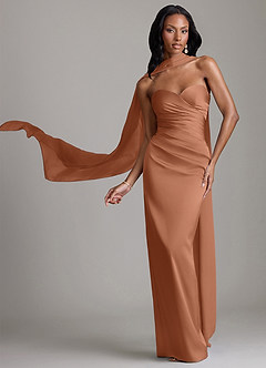 Azazie Sonora Suknie dla druhen Osłona Bez ramiączek Satyna elastyczna Do ziemi Sukienka image1