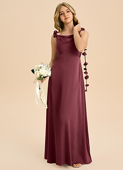 Azazie Gumdrop Junior Robe Empire en Satin extensible Plissée Merlot image2