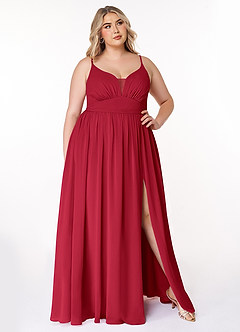 Azazie Rayna Bridesmaid Dresses Scarlet A-Line V-Neck Pleated Chiffon Dress image7