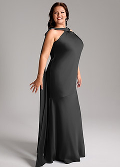 Azazie Kinsley Bridesmaid Dresses Black Mermaid Side Slit Stretch Satin Dress image12