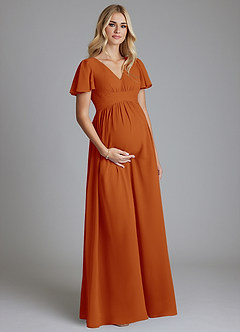 Azazie Verna Maternity Bridesmaid Dresses A-Line V-Neck Ruched Chiffon Floor-Length Dress image3