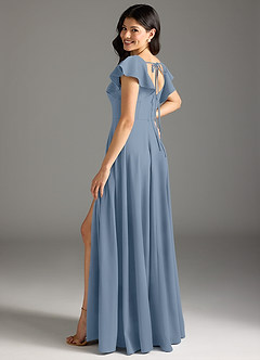 Azazie Bondi Bridesmaid Dresses Dusty Blue A-Line Ruched Stretch Crepe Dress image6