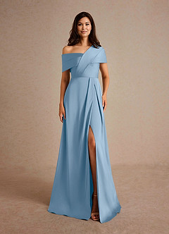 Azazie Milton Mère de la mariée Robes Robe Trapèze en Satin extensible Plissée Poudre Bleue image7
