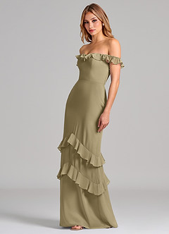 Azazie Marilynn Final Sale Moss Green Mermaid Off the Shoulder Chiffon Dress image6