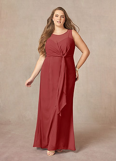 Azazie Marchioness Mother of the Bride Dresses Rust A-Line Scoop Pleated Chiffon Dress image7