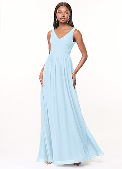 Azazie Keyla Brautjungfernkleider A-Linie V-Hals Gefaltet Chiffon Kleid Himmelblau image1