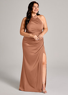 Azazie Jemma Bridesmaid Dresses Bronzer Sheath Pleated Stretch Satin Dress image11