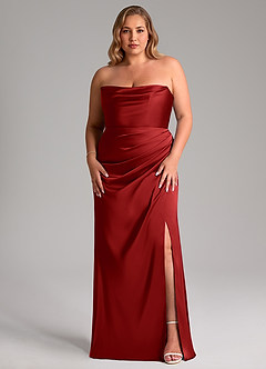 Azazie Leonis Brautjungfernkleider Wandelbar Meerjungfrau-Linie Plissee Stretch-Satin Kleid Granatapfelrot image9