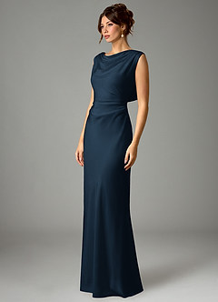 Azazie Kieryn Bridesmaid Dresses Dark Navy Mermaid Pleated Stretch Satin Dress image3