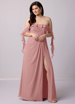 Barbie ♥ Azazie Robes de demoiselle d'honneur Robe Trapèze Convertible en Mousseline de soie Épaule décolletée Rose Poussiéreuse image9
