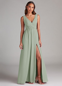Azazie Tanicia Robes de demoiselle d'honneur Robe Trapèze en Mousseline de soie Plissée Vert Sauge image4