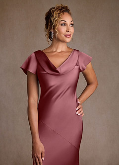 Azazie Shelby Mother of the Bride Dresses Desert Rose Mermaid Pleated Stretch Satin Dress image6