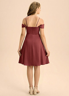 Azazie Anselie Junior Terracotta A-Line Off the Shoulder Stretch Satin Dress image2