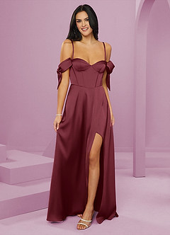 Barbie ♥ Azazie Final Sale Dusty Blue A-Line Off the Shoulder Stretch Satin Dress image6