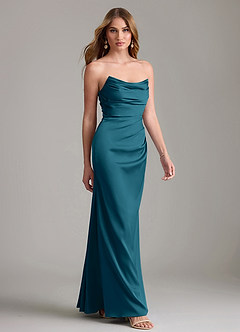 Azazie Lucille Bridesmaid Dresses Ink Blue Mermaid Strapless Stretch Satin Convertible Dress image4