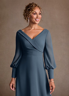 Azazie Paterson vestidos de madre de la novia Vestido de Neptuno de Gasa de Corte en A con Plisado image6