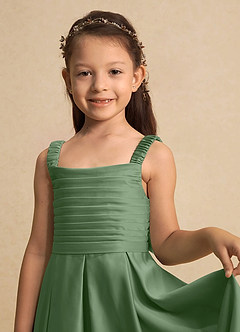 Azazie Kat Flower Girl Dresses Matcha A-Line Pleated Matte Satin Dress image7