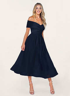 Dear To My Heart Navy Blue Off-The-Shoulder Midi Dress image3