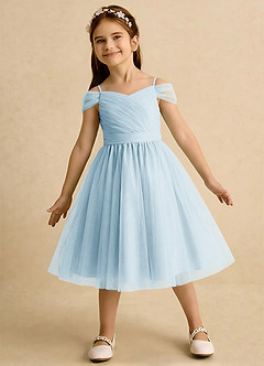 Azazie Lila Girls Formal Flower Girl Dresses Sky Blue A-Line Off the Shoulder Tulle Dress image3