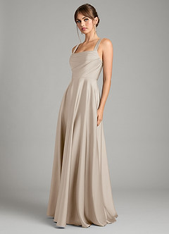 Azazie Shaude Bridesmaid Dresses Frost A-Line Pleated Stretch Satin Dress image5